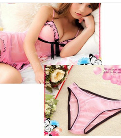 Sexy lingerie transparent pink suspender skirt and